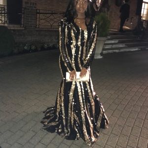 Black and gold majestic sequins prom dress